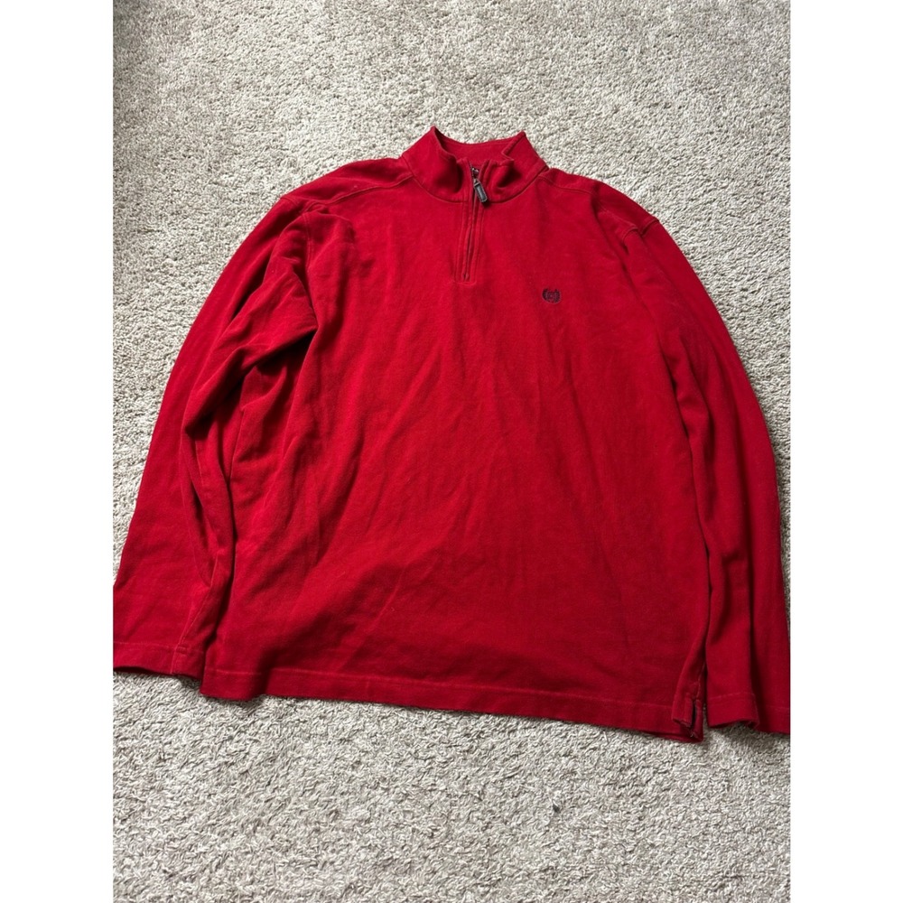 Chaps Mens XL Red Quarter Zip Pullover 100% Cotton Long Sleeve Mock Neck Sweater